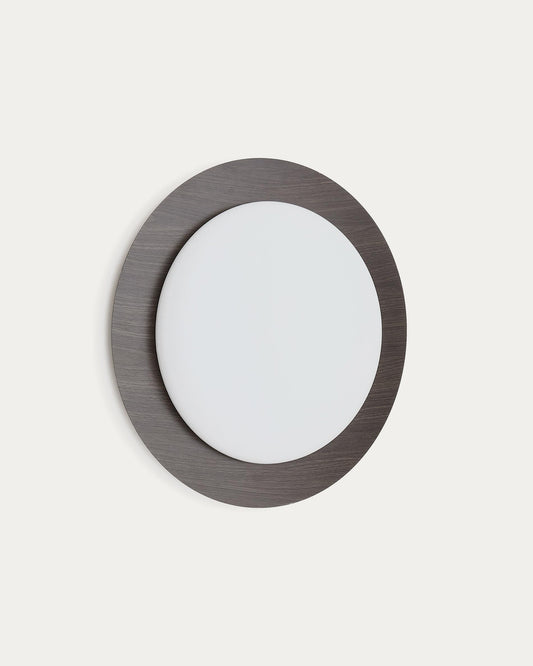 Novae ceiling lamp in dark wood finish and brushed steel with frosted glass Ø 40 cm