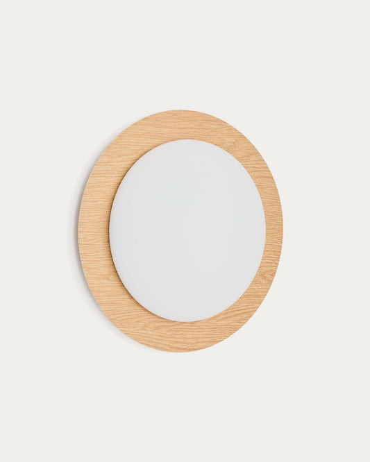 Novae ceiling lamp in light wood finish and brushed steel with frosted glass Ø 40 cm