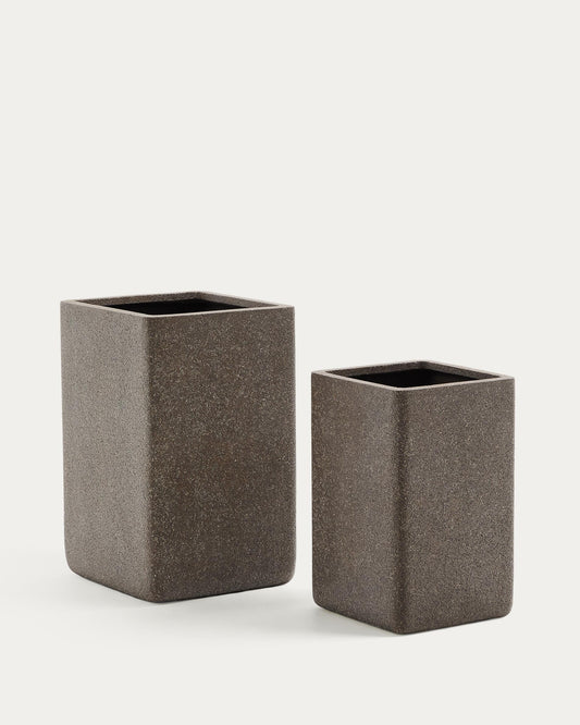 Set of 2 Minoa tall planters with brown stone effect 44 x 44 cm