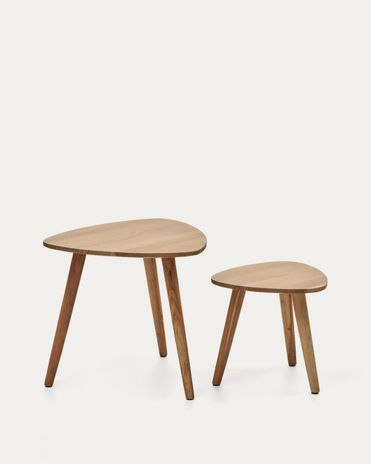 Blown set of 2 coffee tables in solid acacia with bleached finish