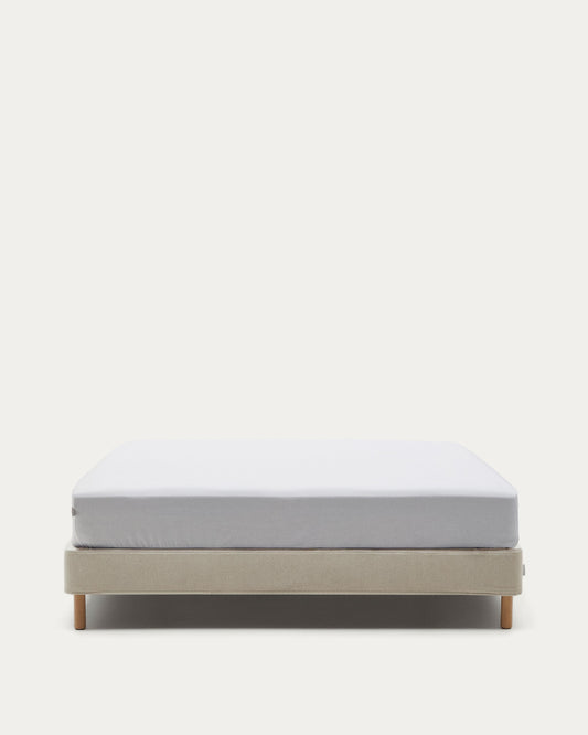 Ofelia base with beige cover and solid beech legs for mattress 150 x 190 cm FSC Mix Credit