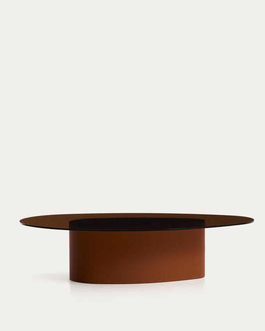 Club table Olir of tempered glass and brown steel 140 x 80 cm