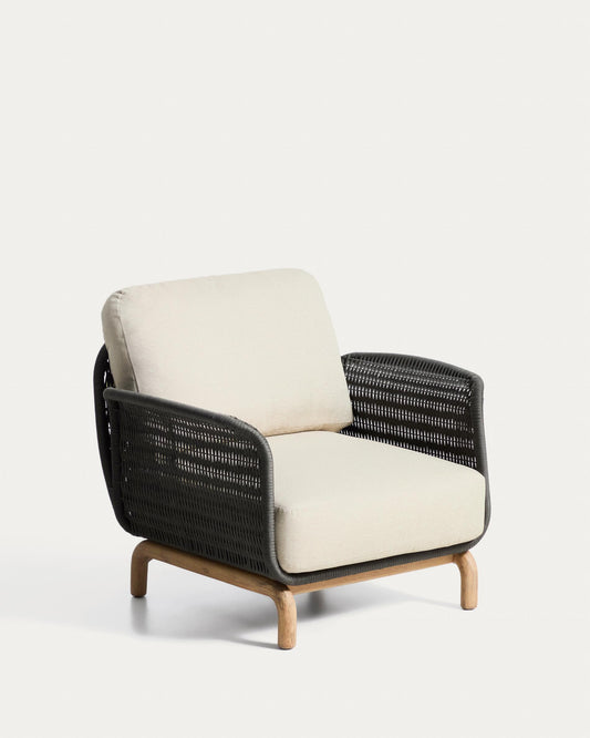 SS26COL1 Armchair in solid FSC 100% acacia wood and dark gray rope