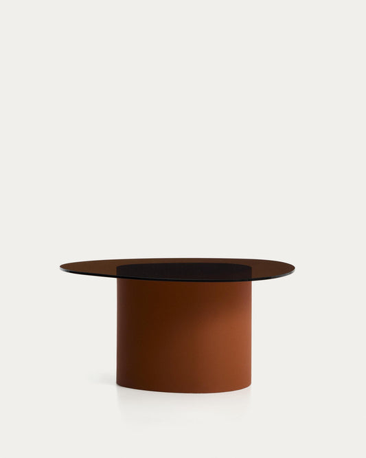 Club table Olir of tempered glass and brown steel 82 x 74 cm
