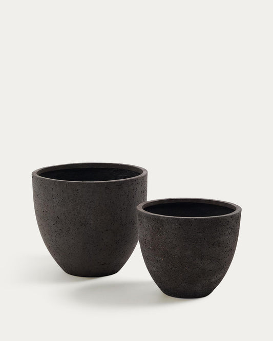 Serili set of 2 dark gray cement and fiberglass pots Ø 42 cm / Ø 50 cm