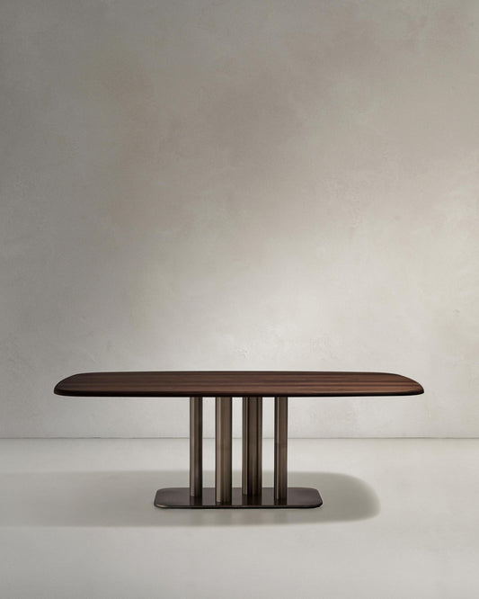 Melvar table in walnut veneer with brushed stainless steel legs 180 x 100cm