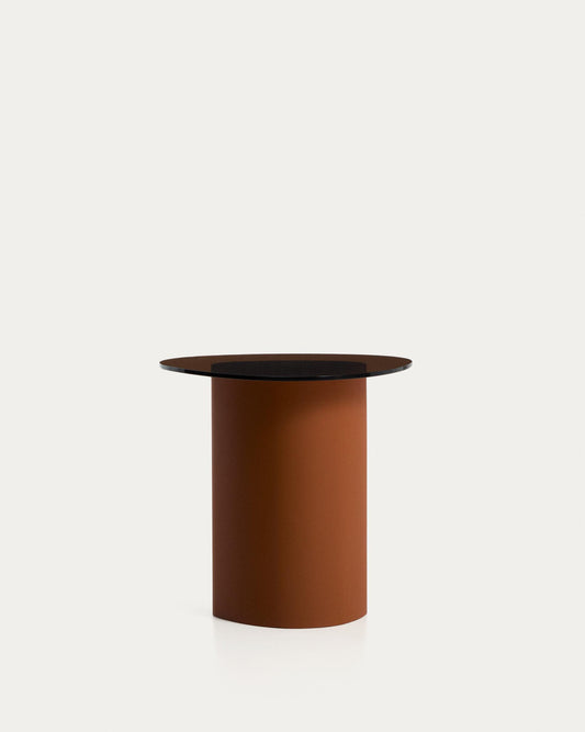 Olir side table made of tempered glass and brown steel 48 x 46.8 cm
