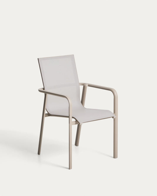 Outdoor stacking chair Canea made of texteline fabric in beige color and aluminum in topo color