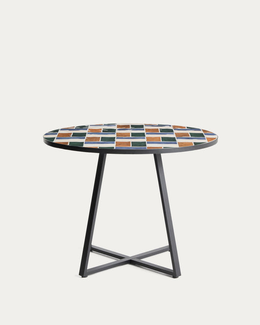 Tella round table made of green galvanized steel and multicolored tiles Ø120 cm