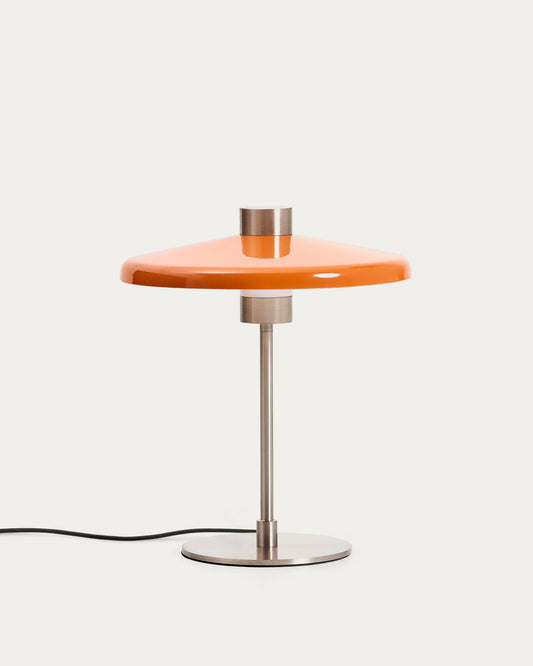 Nuvira table lamp in light gray brushed metal base with orange shade