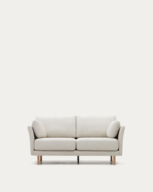 Two-seater Gilma in pearl chenille with natural wood legs, 170 cm
