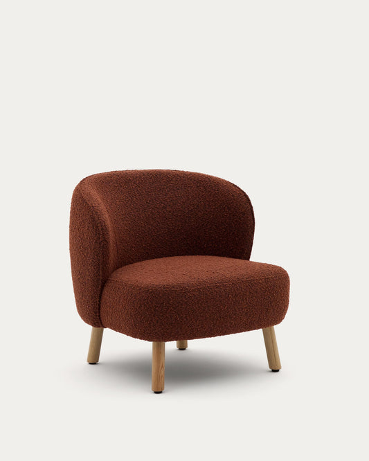Ulit armchair in terracotta bouclé with solid beech wood legs in a natural finish