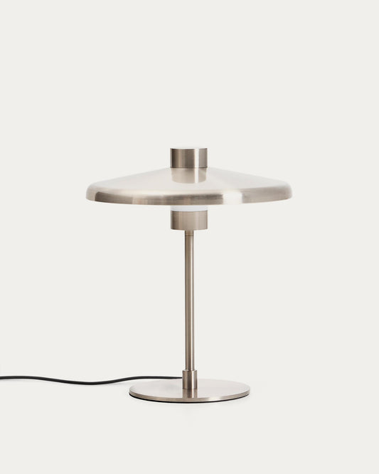 Nuvira table lamp with a light gray brushed metal base