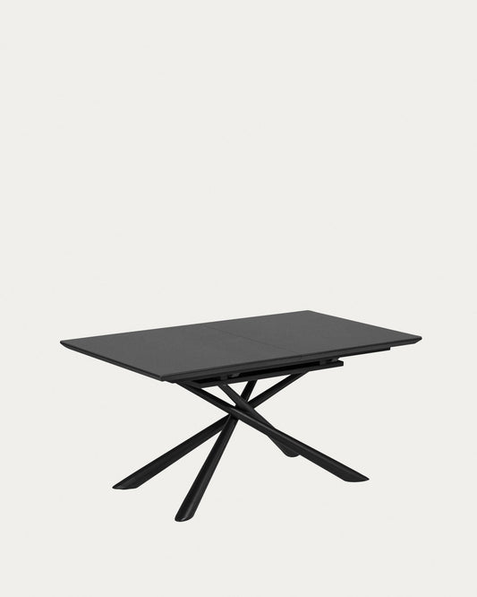 theone glass extendable table with steel legs with black finish 160 (210) x 90 cm