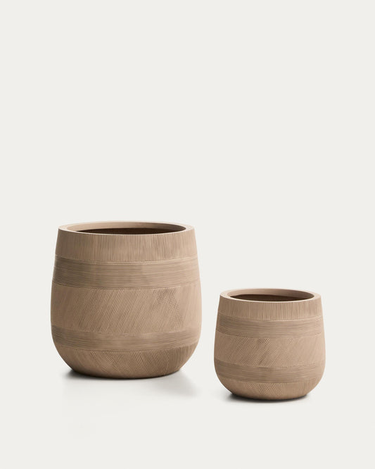 Tival set of 2 pots with beige cement effect Ø 50 cm / Ø 34 cm