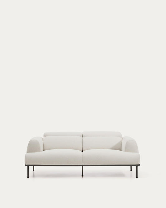 Aurum two-seater sofa in ecru chenille with headrest and matt gray metal base 214 cm, FSC Mix Credit