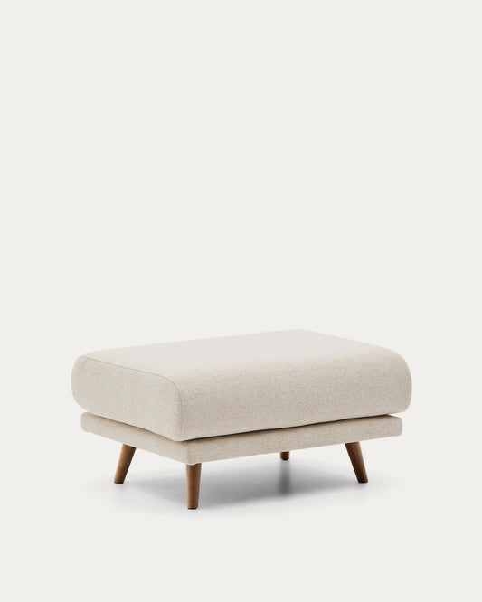 Karin stools in beige chenille and solid beech wood legs in walnut finish, 90 x 70 cm