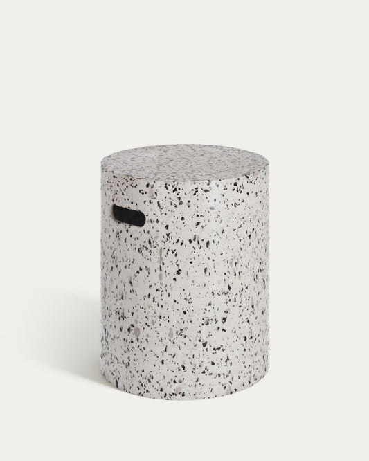 Jenell outdoor terrazzo footrest in white, Ø 35 cm