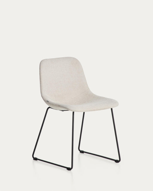 Zahara beige chenille chair with steel legs with black finish FSC 100%