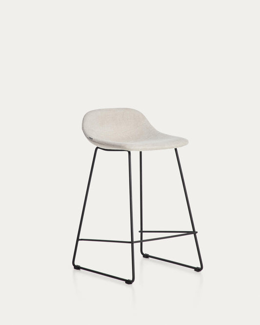 Zahara stool in beige chenille with steel legs with black finish 65cm FSC 100%