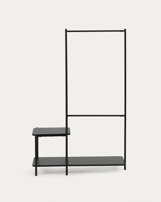 Galatia melamine and metal clothes rail with bench in black 100 x 150 cm