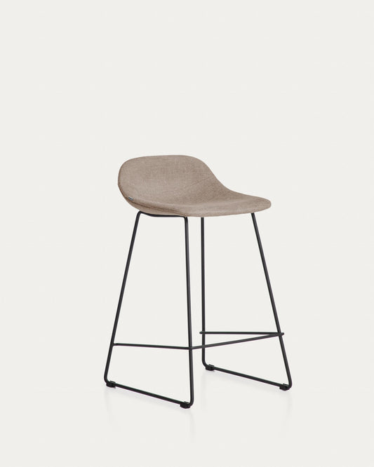 Zahara stool in brown chenille with steel legs with black finish 65cm FSC 100%