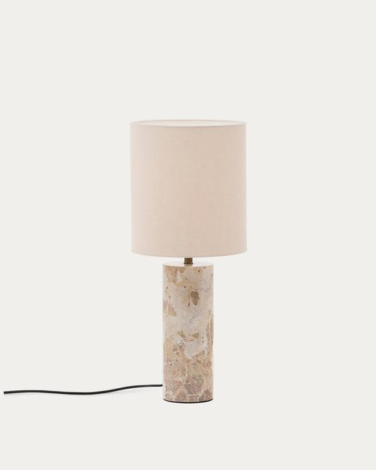 Raze table lamp in beige marble with beige linen lampshade