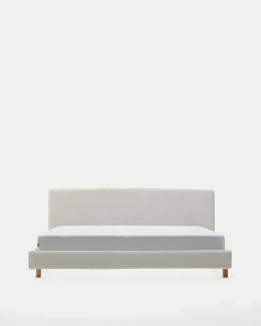 Valma bed in pearl chenille with removable cover and solid beech wood legs for mattress 180 x 200 cm