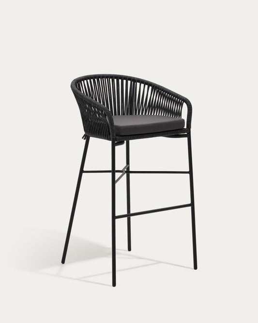 Yanet chair made of black cord and galvanized steel, height 80 cm