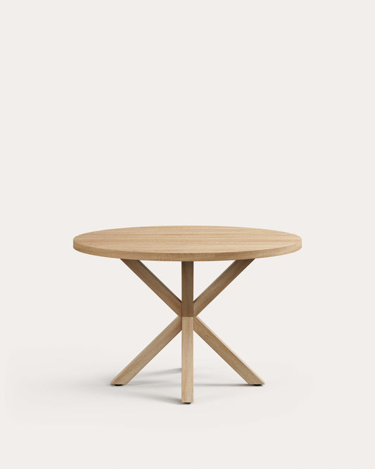 Argo round melamine table with natural finish and steel legs with wood effect Ø 120 cm