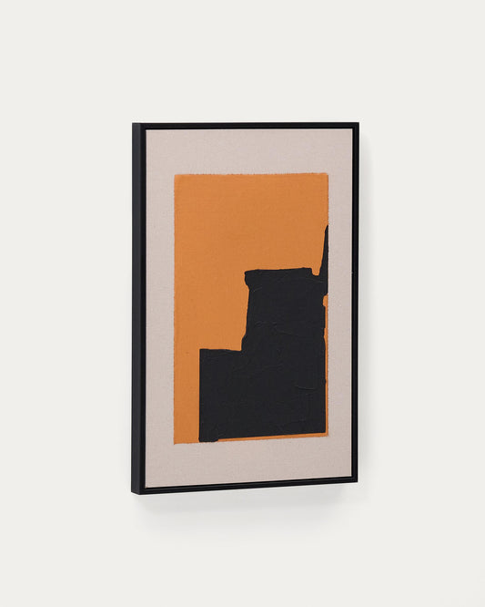 Grain hand painted orange and black on canvas abstract painting 42 x 65 cm