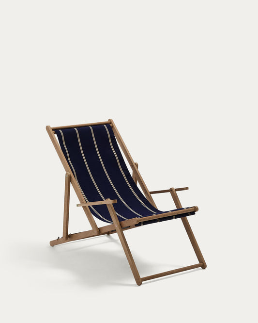 Wilara blue and beige striped outdoor folding lounger made of FSC 100% solid acacia wood