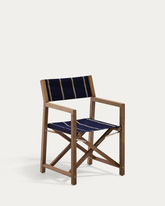 Wilara blue and beige striped outdoor folding chair made of FSC 100% solid acacia wood
