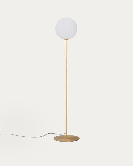 Brisia metal floor lamp with brushed brass finish and 1 matte glass ball Ø30cm