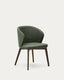 Darice chair made of green chenille and solid beech wood in walnut color FSC 100%