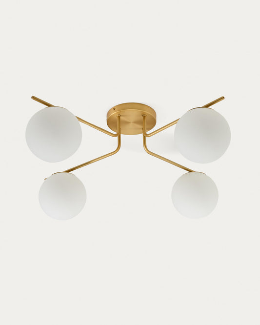 Brisia metal ceiling lamp with brushed brass finish and 4 matte glass balls Ø15cm