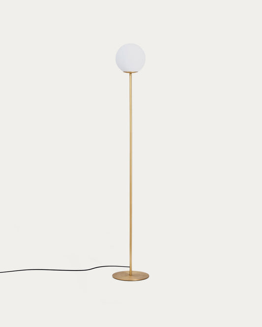 Brisia metal floor lamp, brushed brass, with one frosted glass globe Ø25 cm