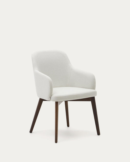 Nelida chair in beige chenille and solid beech wood in walnut color FSC 100%