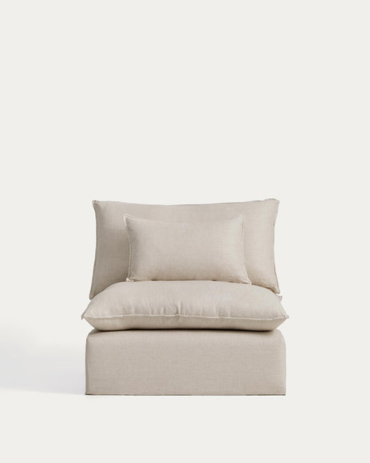 Armchair with removable cover Anarela made of linen and viscose beige 110 cm FSC Mix Credit