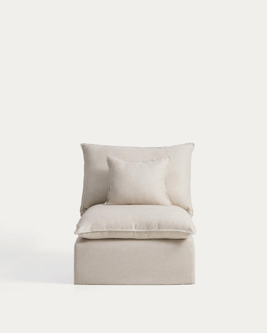 Armchair with removable cover Anarela made of linen and viscose beige 90 cm FSC Mix Credit