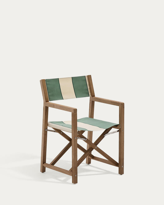 Wilara green and beige striped outdoor folding chair in FSC 100% solid acacia wood