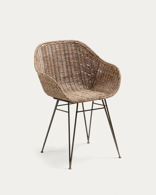 Rattan chart chair with black steel legs