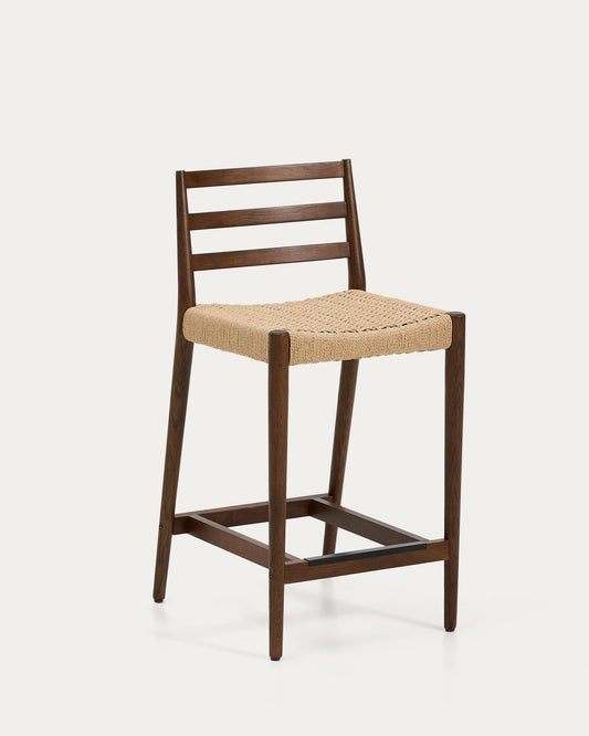Analy solid oak back stool with walnut finish and rope seat 65 cm FSC 100%