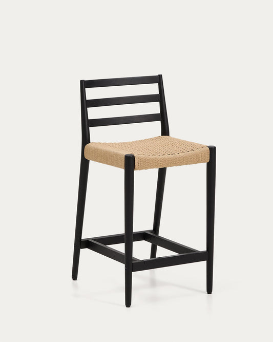 Analy solid oak back stool with black finish and rope seat 65 cm FSC 100%