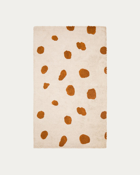 Tandani beige cotton rug with orange cheetah design, 90 x 150 cm