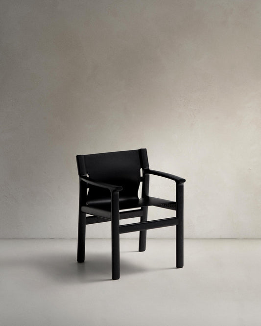 Jan chair in black recycled leather fiber and FSC 100% solid ash wood with black finish