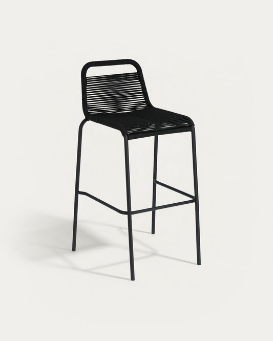 Lambton stackable chair in black rope and black steel, 74 cm