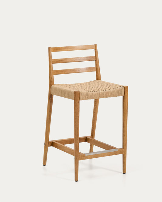 Analy stool with back in solid oak with natural finish and rope seat 65 cm FSC 100%