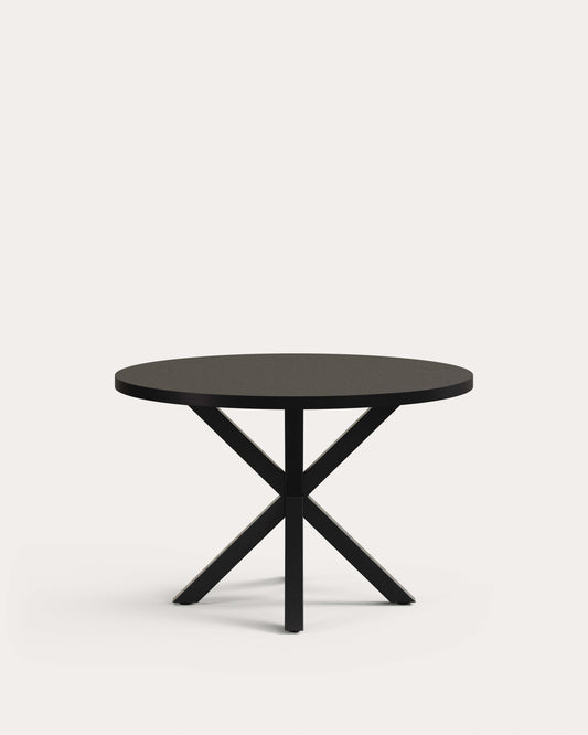 Argo round table made of black lacquered plywood with steel legs with black finish Ø 120 cm