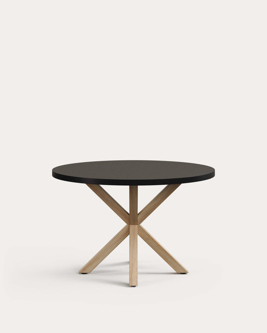Argo black lacquered MDF round table with wood effect steel legs Ø 120 cm